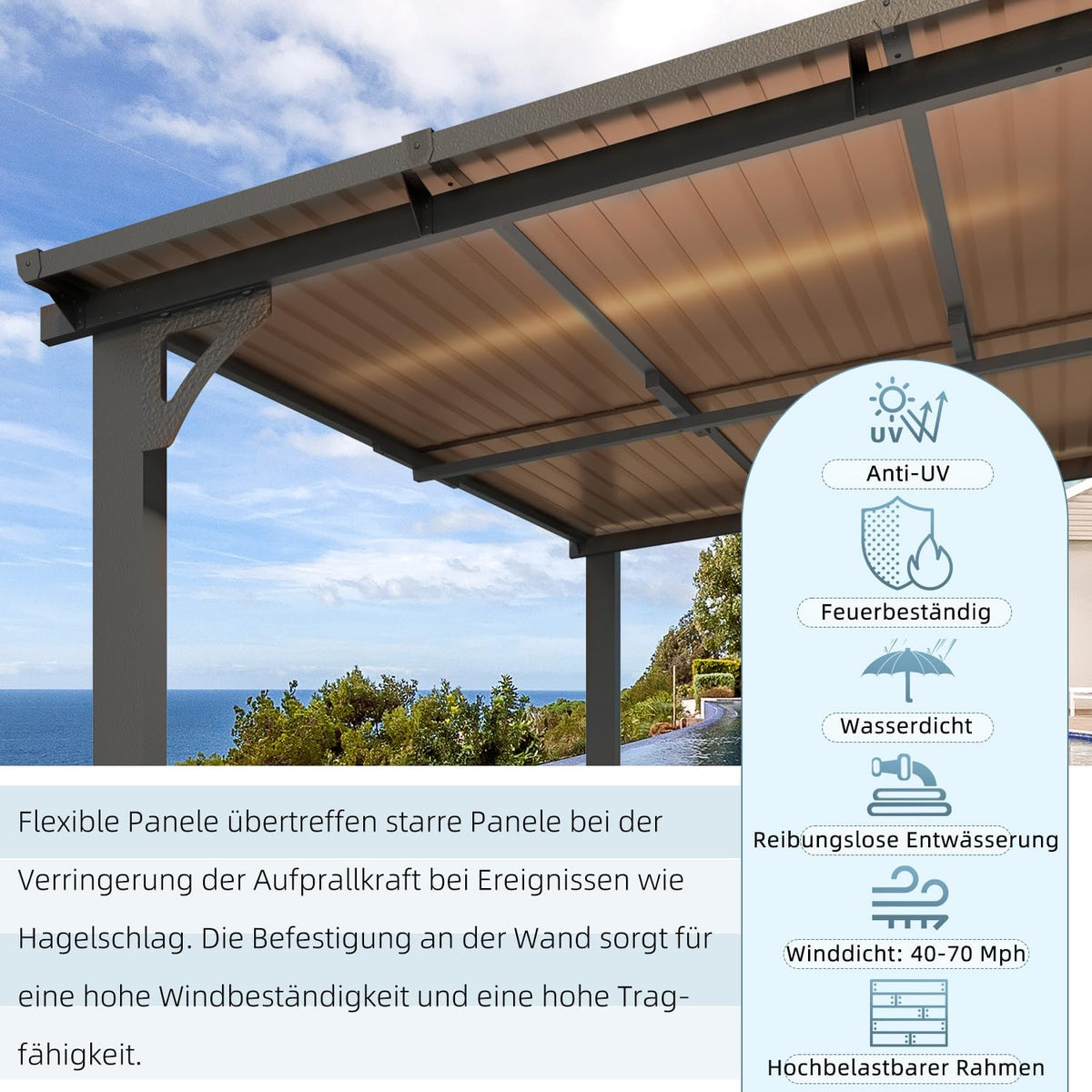 YODOLLA 3 x 3 m Terrassenüberdachung für Garten, Schwarz