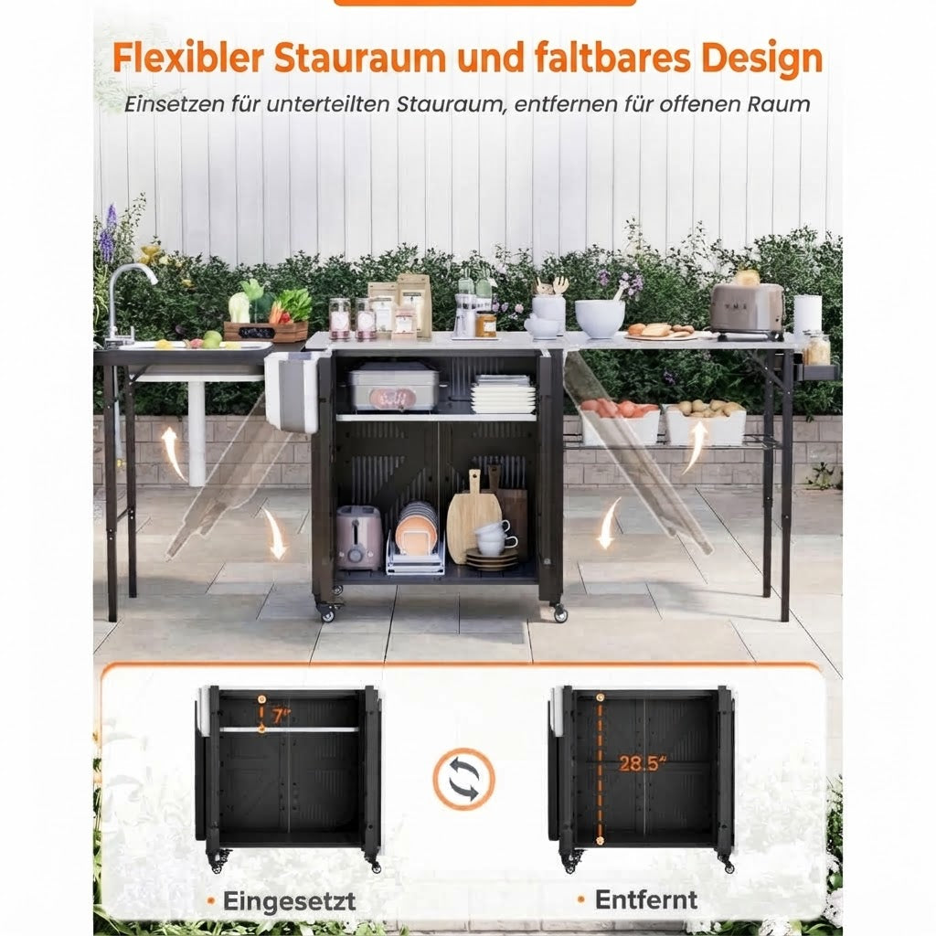 YODOLLA Grillwagen, klappbare outdoorküche aus Edelstahl für Terrasse