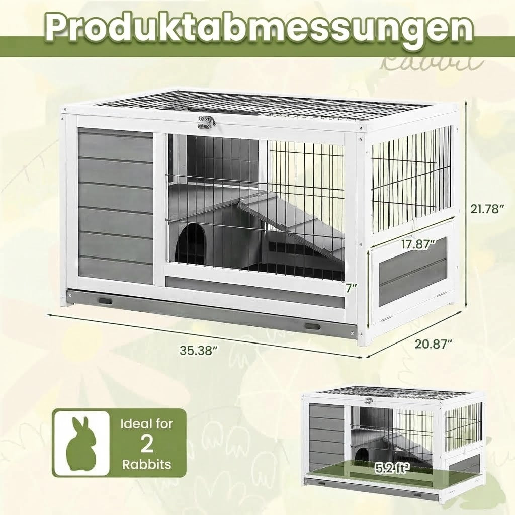 YODOLLA Kaninchenkäfig mit Tierhaus für Kleintiere, 35,4 Zoll, Grau