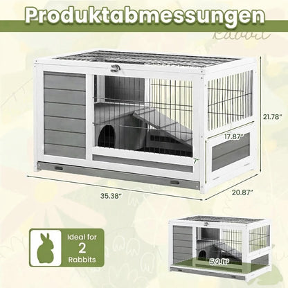 YODOLLA Kaninchenkäfig mit Tierhaus für Kleintiere, 35,4 Zoll, Grau