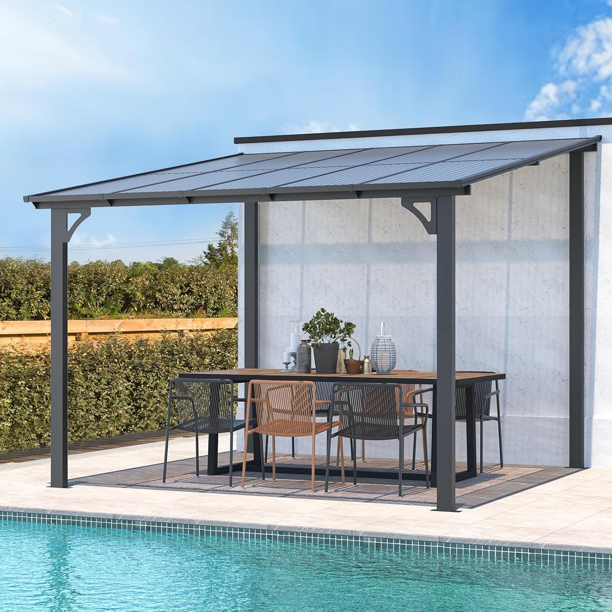 YODOLLA 3 x 3 m Terrassenüberdachung für Garten, Schwarz