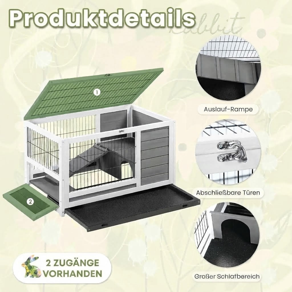YODOLLA Kaninchenkäfig mit Tierhaus für Kleintiere, 35,4 Zoll, Grau