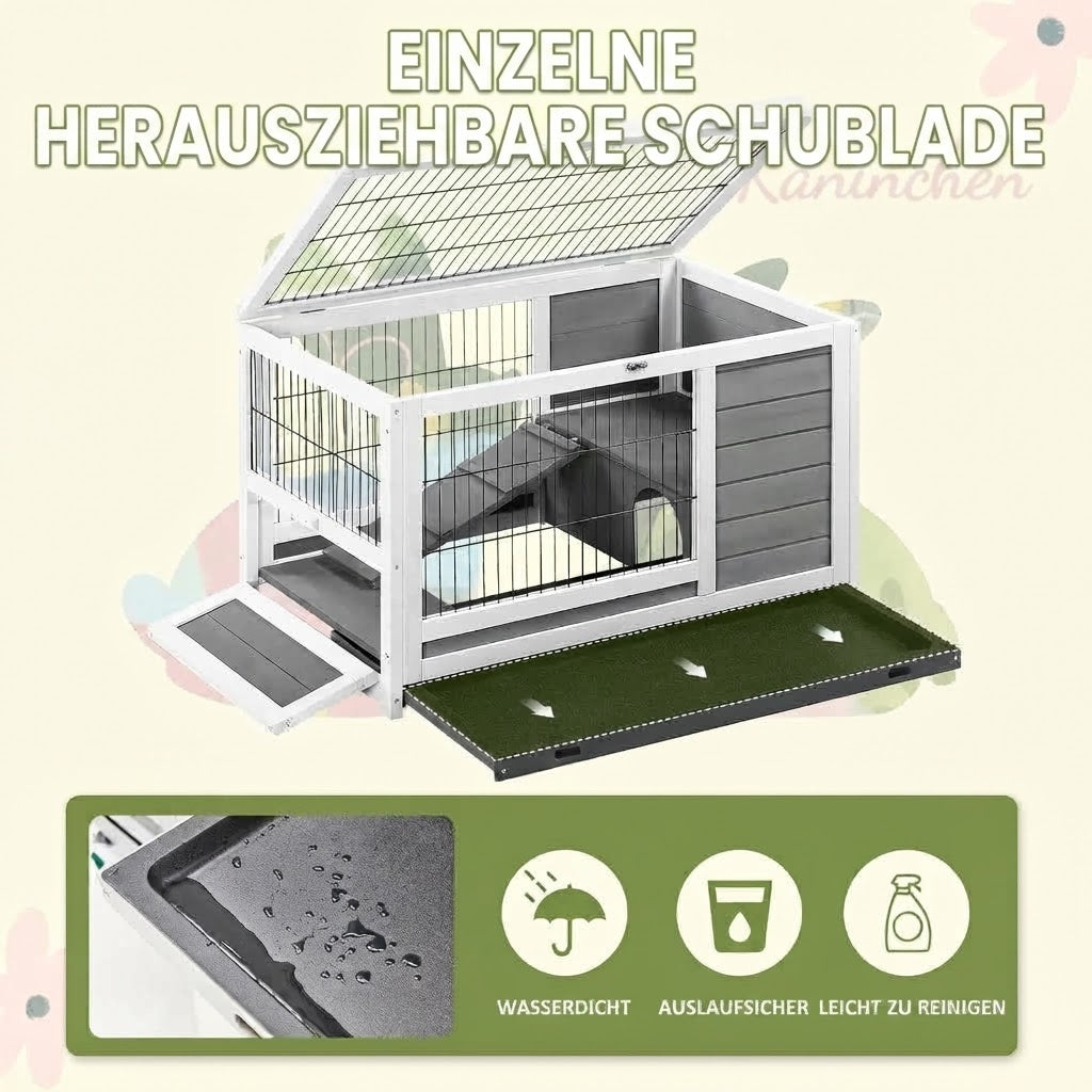 YODOLLA Kaninchenkäfig mit Tierhaus für Kleintiere, 35,4 Zoll, Grau