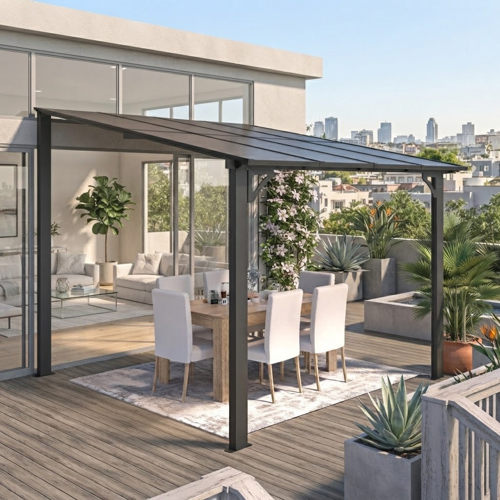 YODOLLA 2,4 x 2,4 m Terrassenüberdachung für Garten, Schwarz