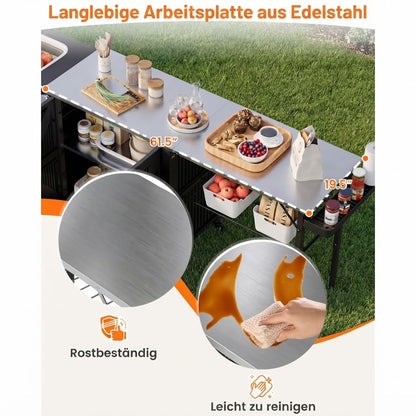 YODOLLA Grillwagen, klappbare outdoorküche aus Edelstahl für Terrasse