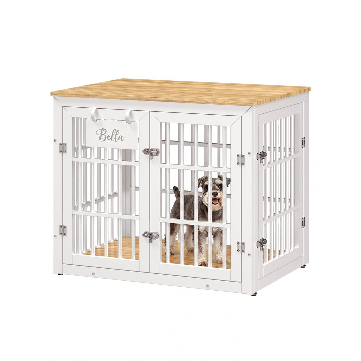 YODOLLA 83cm Hundekäfig Möbel, Hundebox mit Namensschild, 2 Türen, Weiß
