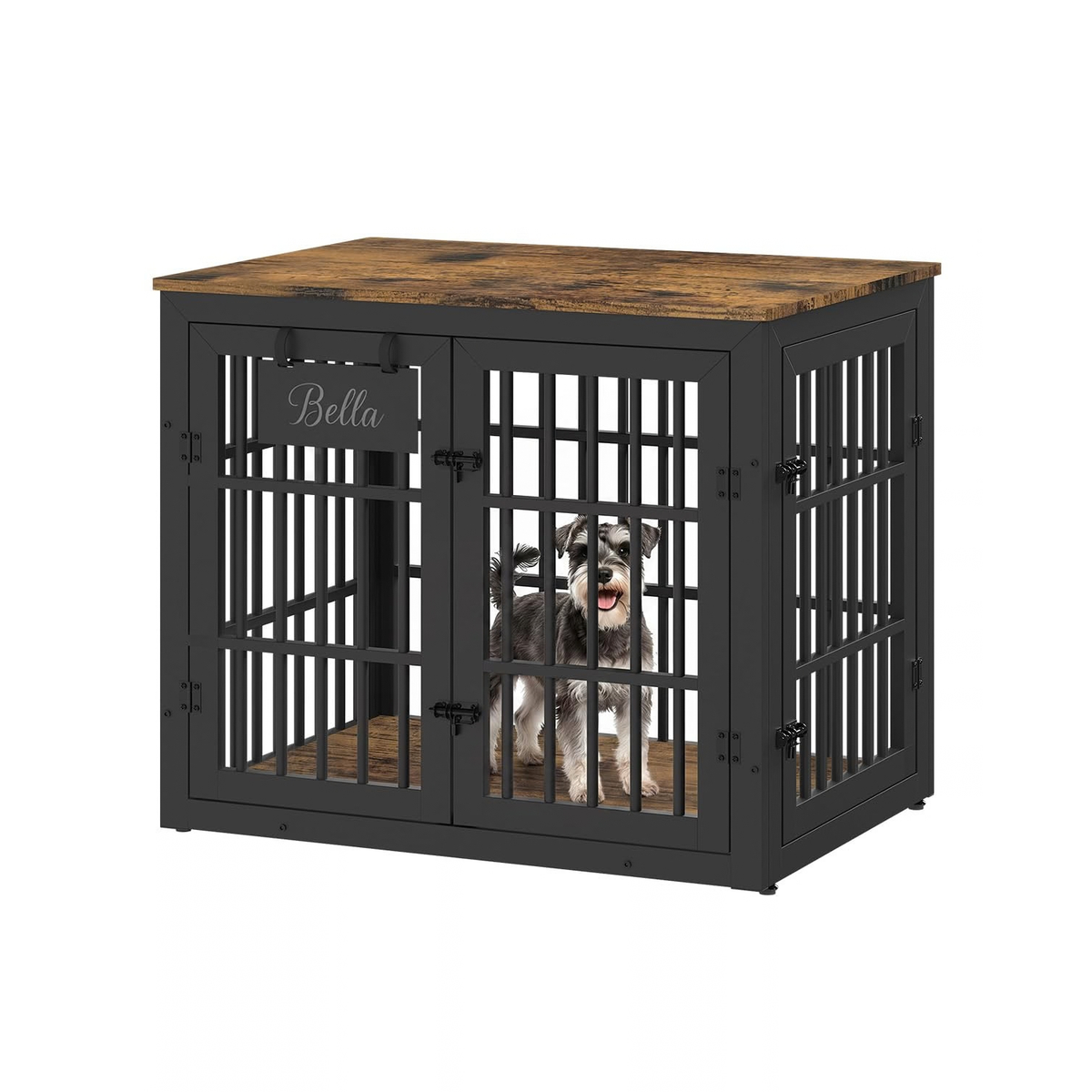 YODOLLA 83cm Hundekäfig Möbel, Hundebox mit Namensschild, 2 Türen, Braun