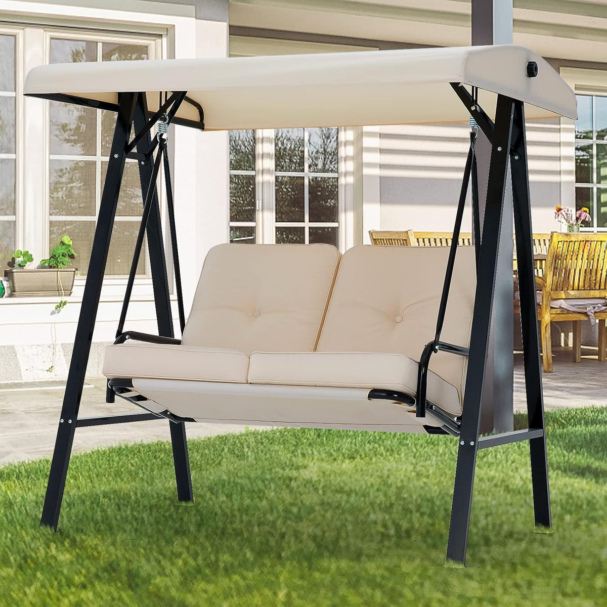 YODOLLA 2‑Sitzer Schaukelhängematte mit Sonnendach, Beige