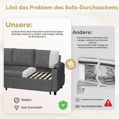 YODOLLA Ecksofa mit Bettfunktion und Stauraum, L-Form-Sofa, Dunkelgrau