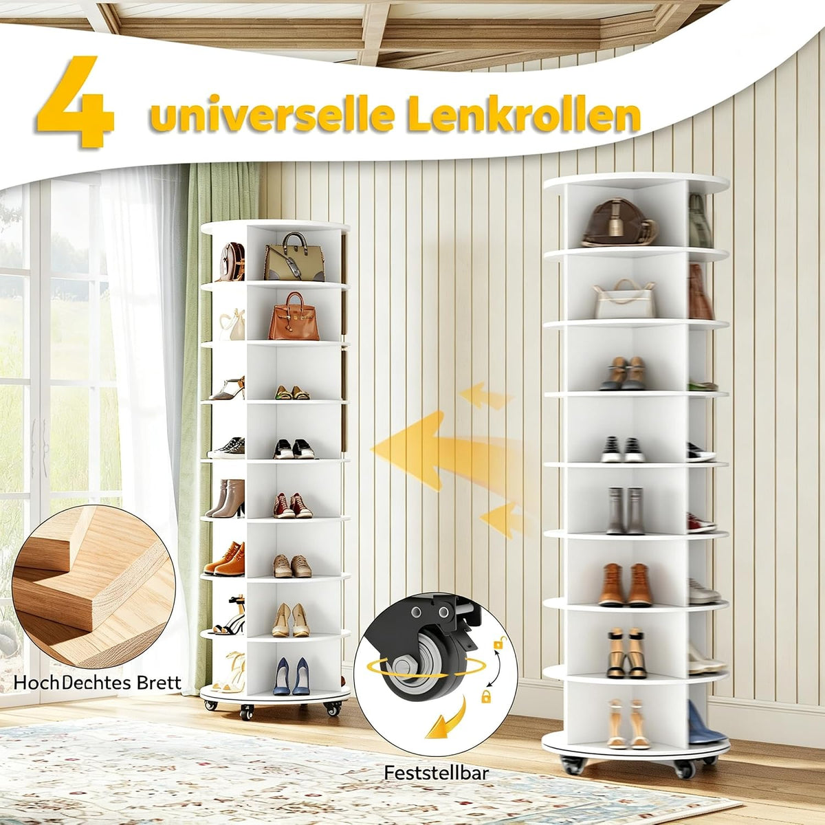 YODOLLA Drehbares Schuhschrank, 360° Schuhregal mit 4 Rollen, Weiß