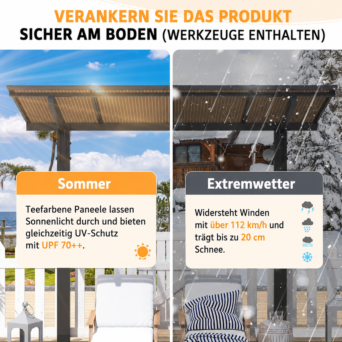 YODOLLA 8' x 8' Pavillon für die Terrasse, kleiner freistehender Pultdach-Pavillon