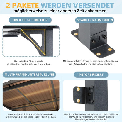 YODOLLA 2,4 x 2,4 m Terrassenüberdachung für Garten, Schwarz