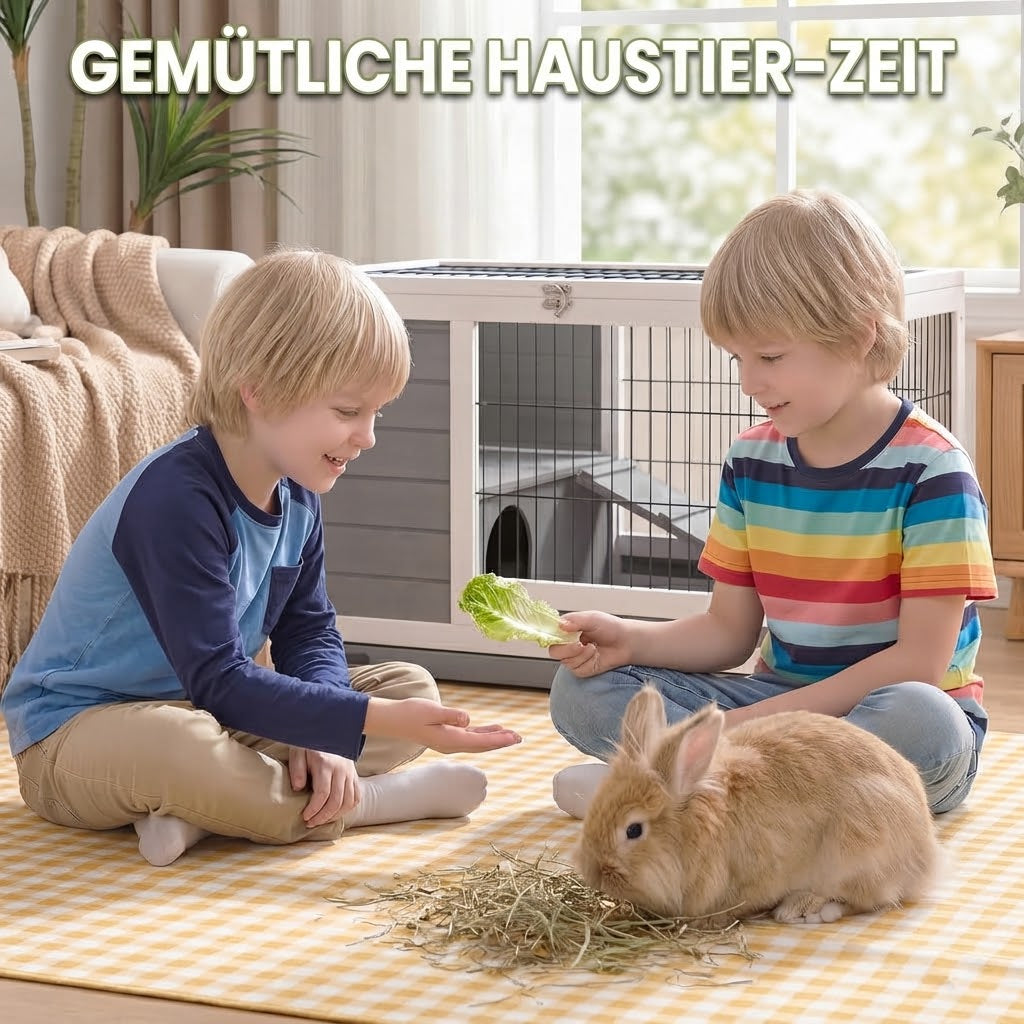 YODOLLA Kaninchenkäfig mit Tierhaus für Kleintiere, 35,4 Zoll, Grau