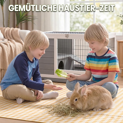YODOLLA Kaninchenkäfig mit Tierhaus für Kleintiere, 35,4 Zoll, Grau