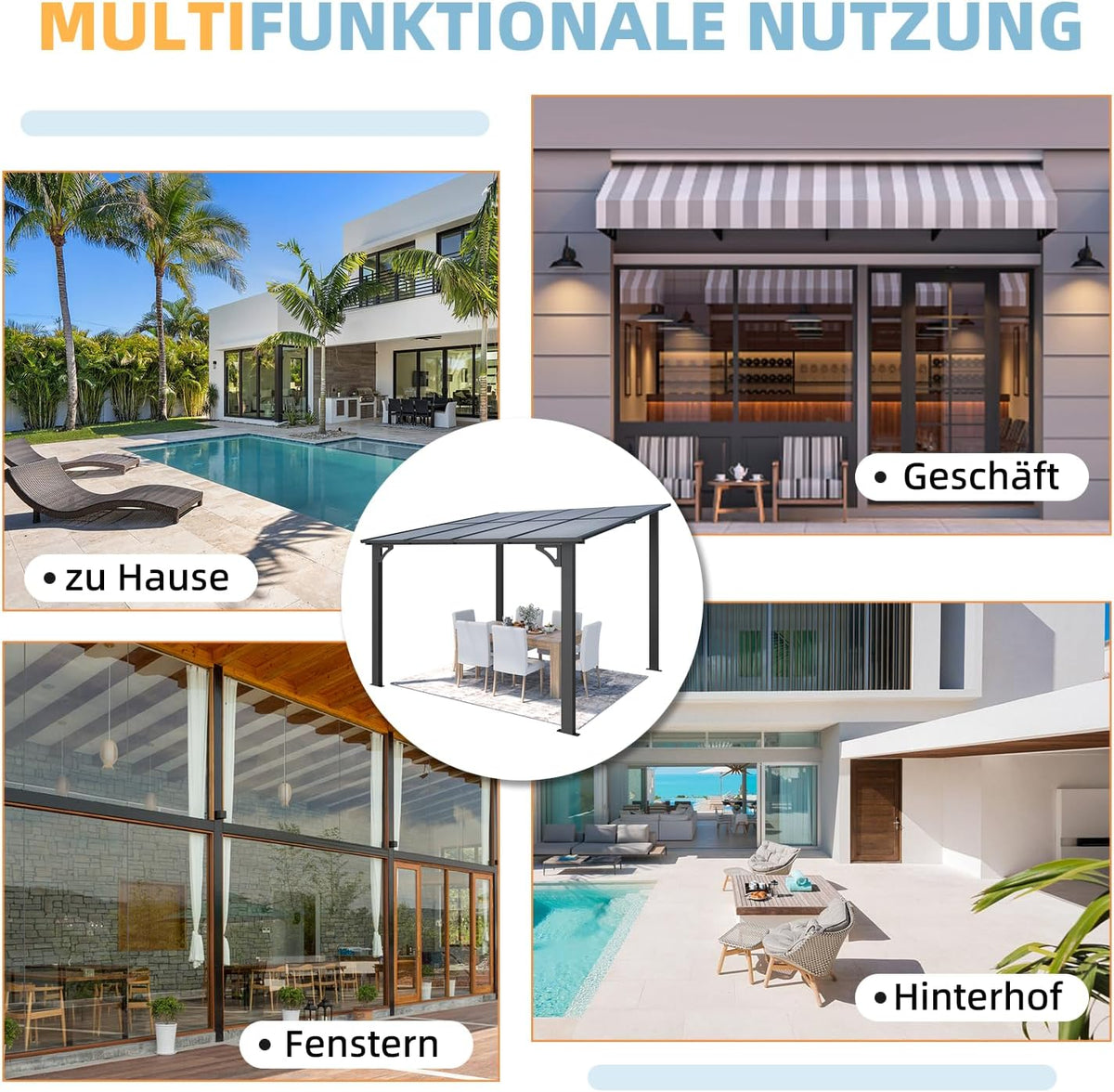 YODOLLA 6 x 2,4 m Terrassenüberdachung für Garten, Schwarz