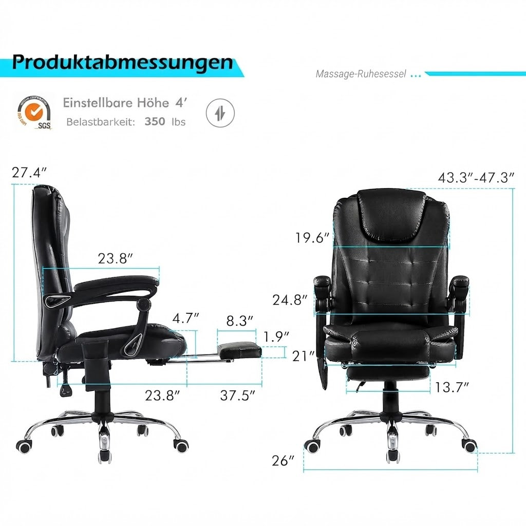 YODOLLA Ergonomisch Bürostuhl mit Fußstütze & Liegefunktion, Schwarz