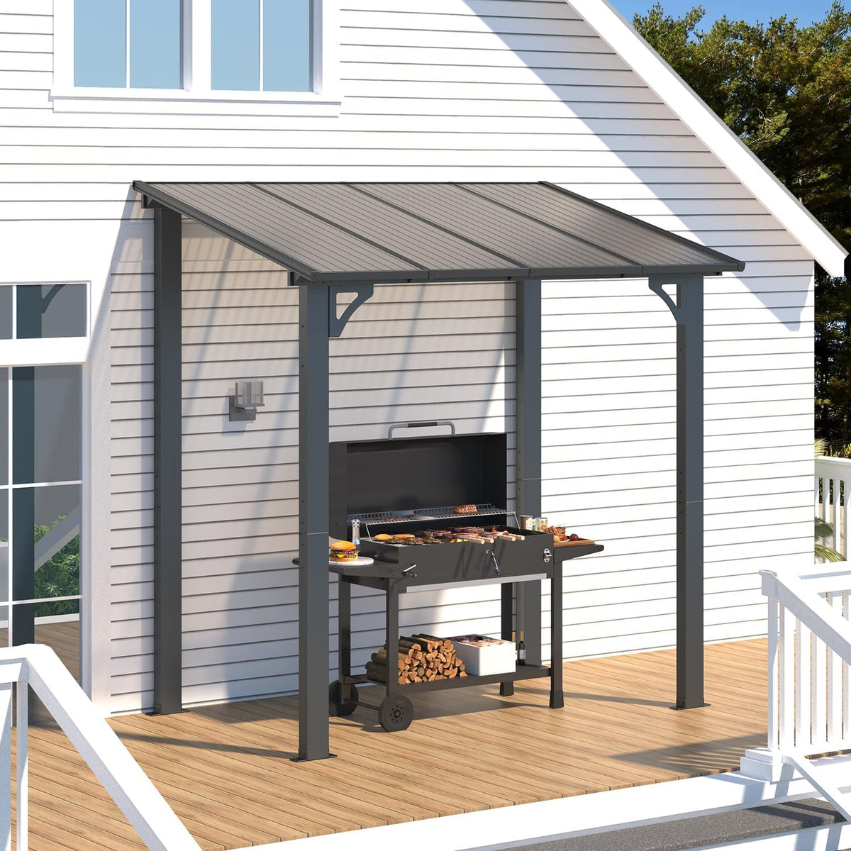 YODOLLA 2,4 x 1,5 m Terrassenüberdachung für Garten, Schwarz