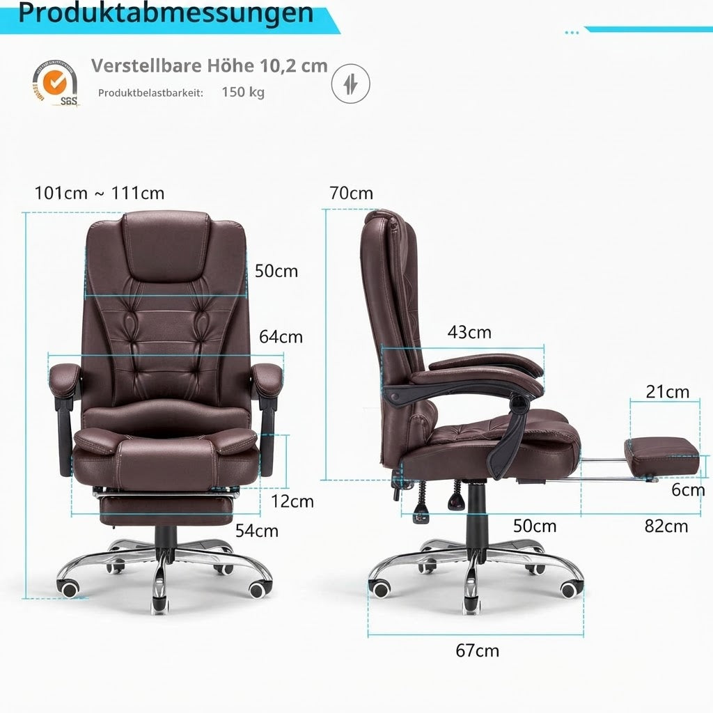 YODOLLA Ergonomisch Bürostuhl mit Fußstütze & Liegefunktion, Braun