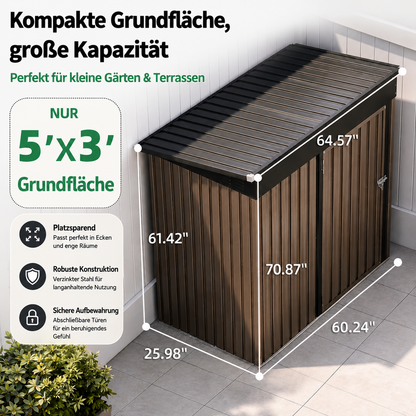 YODOLLA 3x5 Gartenschuppen aus Metall, stabil mit großer abschließbarer Tür, Grau