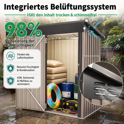 YODOLLA 3x5 Gartenschuppen aus Metall, stabil mit großer abschließbarer Tür, Grau