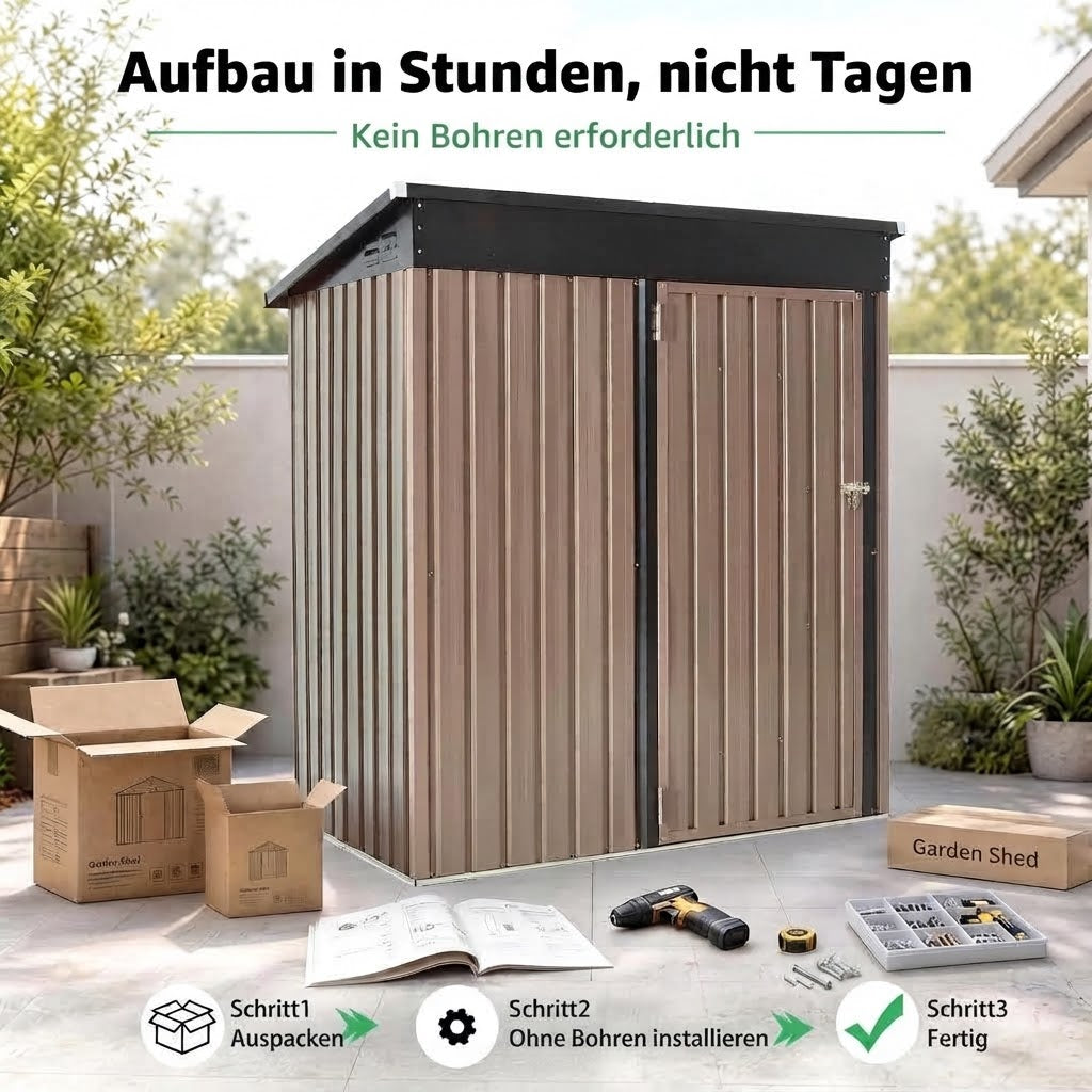 YODOLLA 3x5 Gartenschuppen aus Metall, stabil mit großer abschließbarer Tür, Grau