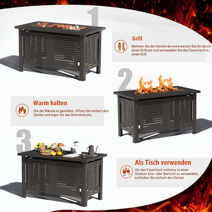 YODOLLA 43 Zoll Metall-Feuerkorb-Tisch für den Außenbereich mit wasserdichter Abdeckung