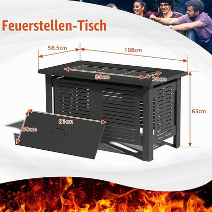 YODOLLA 43 Zoll Metall-Feuerkorb-Tisch für den Außenbereich mit wasserdichter Abdeckung