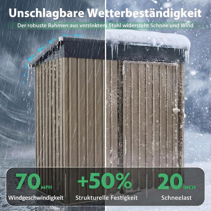 YODOLLA 3x5 Gartenschuppen aus Metall, stabil mit großer abschließbarer Tür, Grau