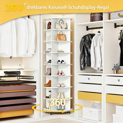 YODOLLA Drehbares Schuhschrank, 360° Schuhregal mit 4 Rollen, Weiß
