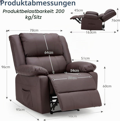 YODOLLA Relaxsessel, Ergonomisches Fernsehsessel mit Liegefunktion, Braun