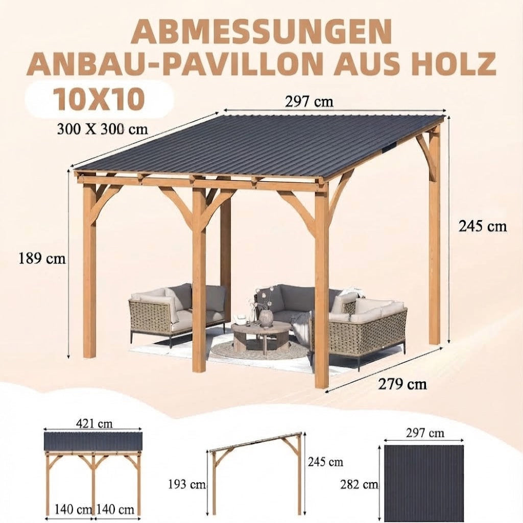 YODOLLA 3 x 3 m Pergola aus Holz, für den Außenbereich, für den Außenbereich, Pergola