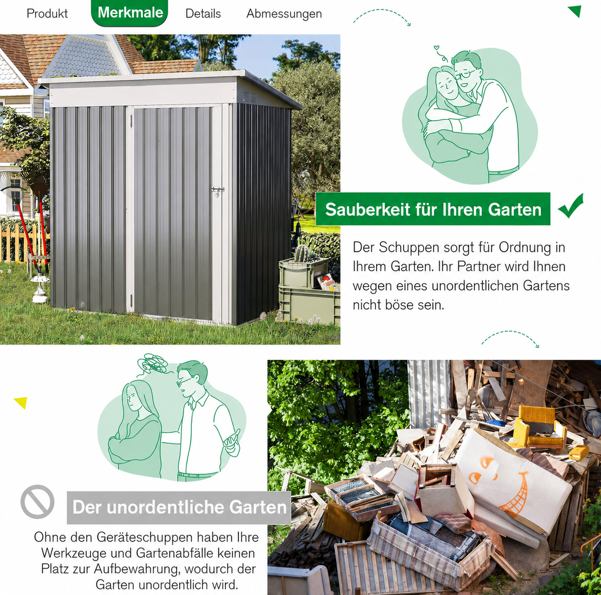 YODOLLA 5x3ft Gartenschuppen mit Boden, für den Hinterhof, dunkelgrau