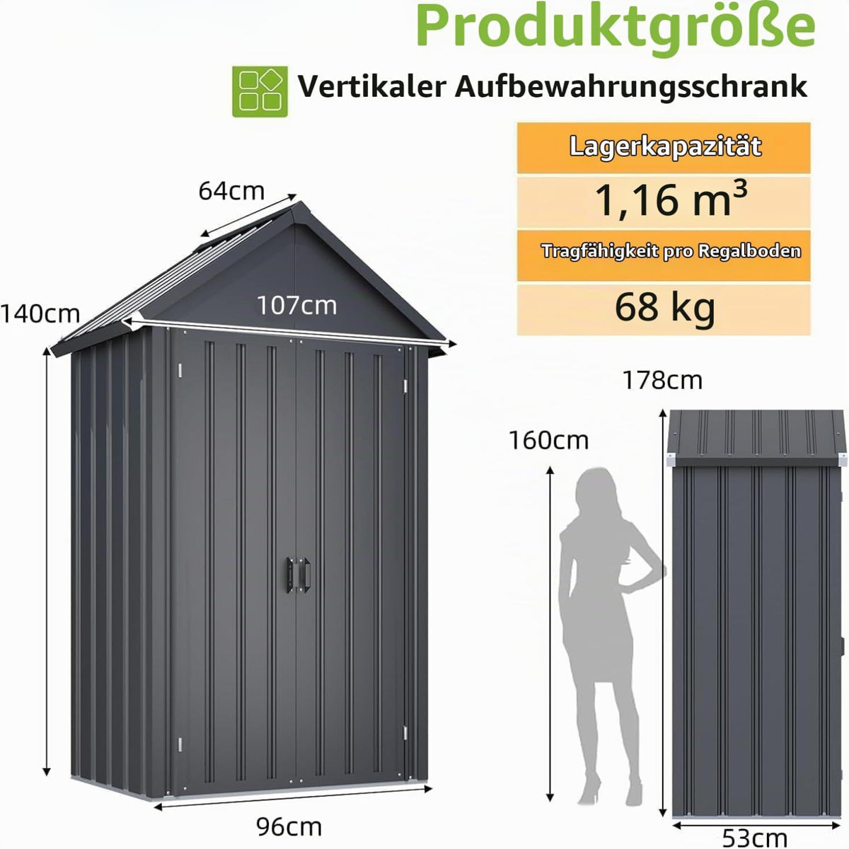 YODOLLA Metall Geräteschuppen mit Sockel und abschließbarem Schloss, Grau