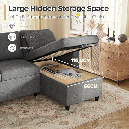 YODOLLA Ecksofa mit Bettfunktion und Stauraum, L-Form-Sofa, Dunkelgrau