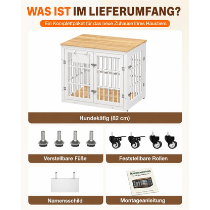 YODOLLA 83cm Hundekäfig Möbel, Hundebox mit Namensschild, 2 Türen, Weiß
