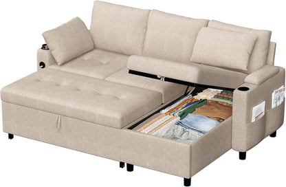 YODOLLA Ecksofa mit Bettfunktion und Stauraum, L-Form-Sofa, beige