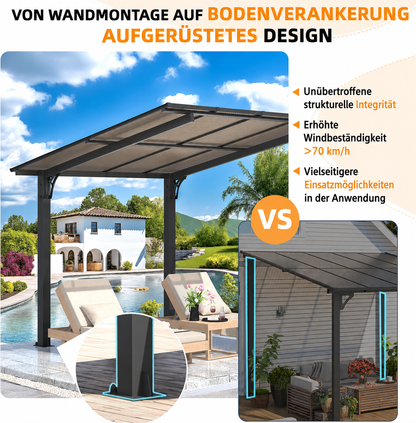 YODOLLA 8' x 8' Pavillon für die Terrasse, kleiner freistehender Pultdach-Pavillon