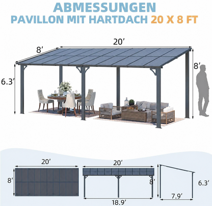YODOLLA 6 x 2,4 m Terrassenüberdachung für Garten, Schwarz