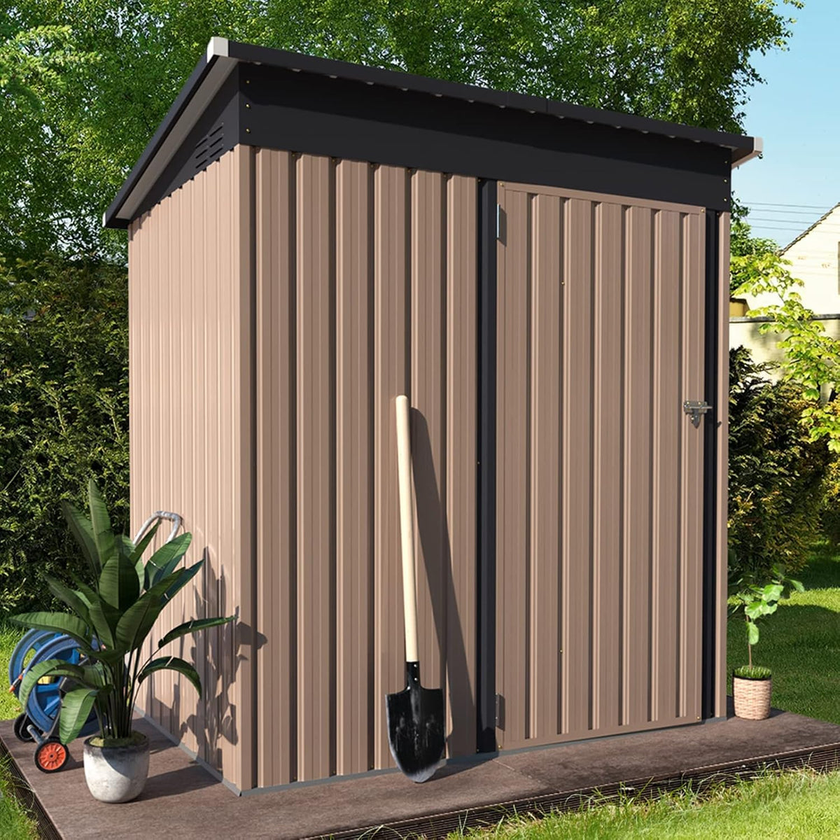 YODOLLA 3x5 Gartenschuppen aus Metall, stabil mit großer abschließbarer Tür, Grau