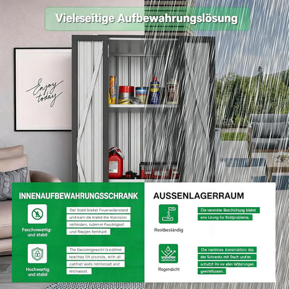 YODOLLA Gartenschrank, Metall Geräteschuppen Wetterfest, Grau