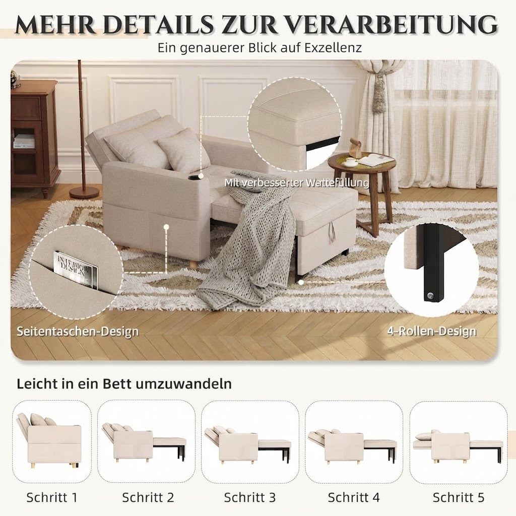 YODOLLA Schlafsofa, 36 Zoll verwandelbarer Stuhl mit Bettfunktion, beige