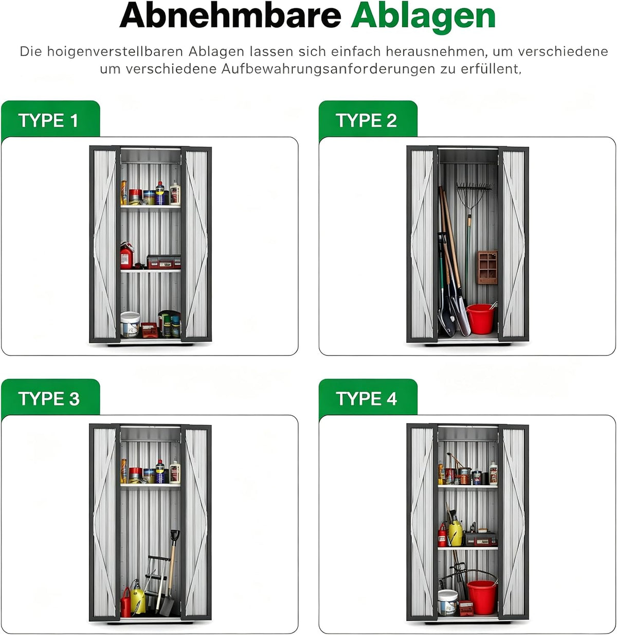 YODOLLA Gartenschrank, Metall Geräteschuppen Wetterfest, Grau