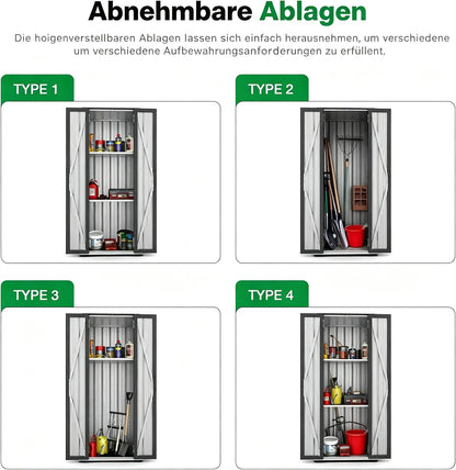 YODOLLA Gartenschrank, Metall Geräteschuppen Wetterfest, Grau