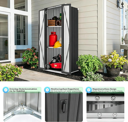 YODOLLA Gartenschrank, Metall Geräteschuppen Wetterfest, Grau