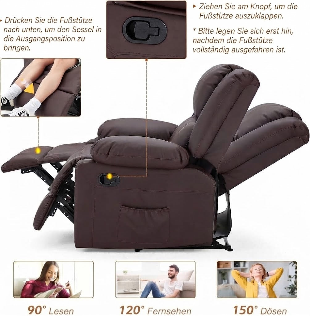 YODOLLA Relaxsessel, Ergonomisches Fernsehsessel mit Liegefunktion, Braun