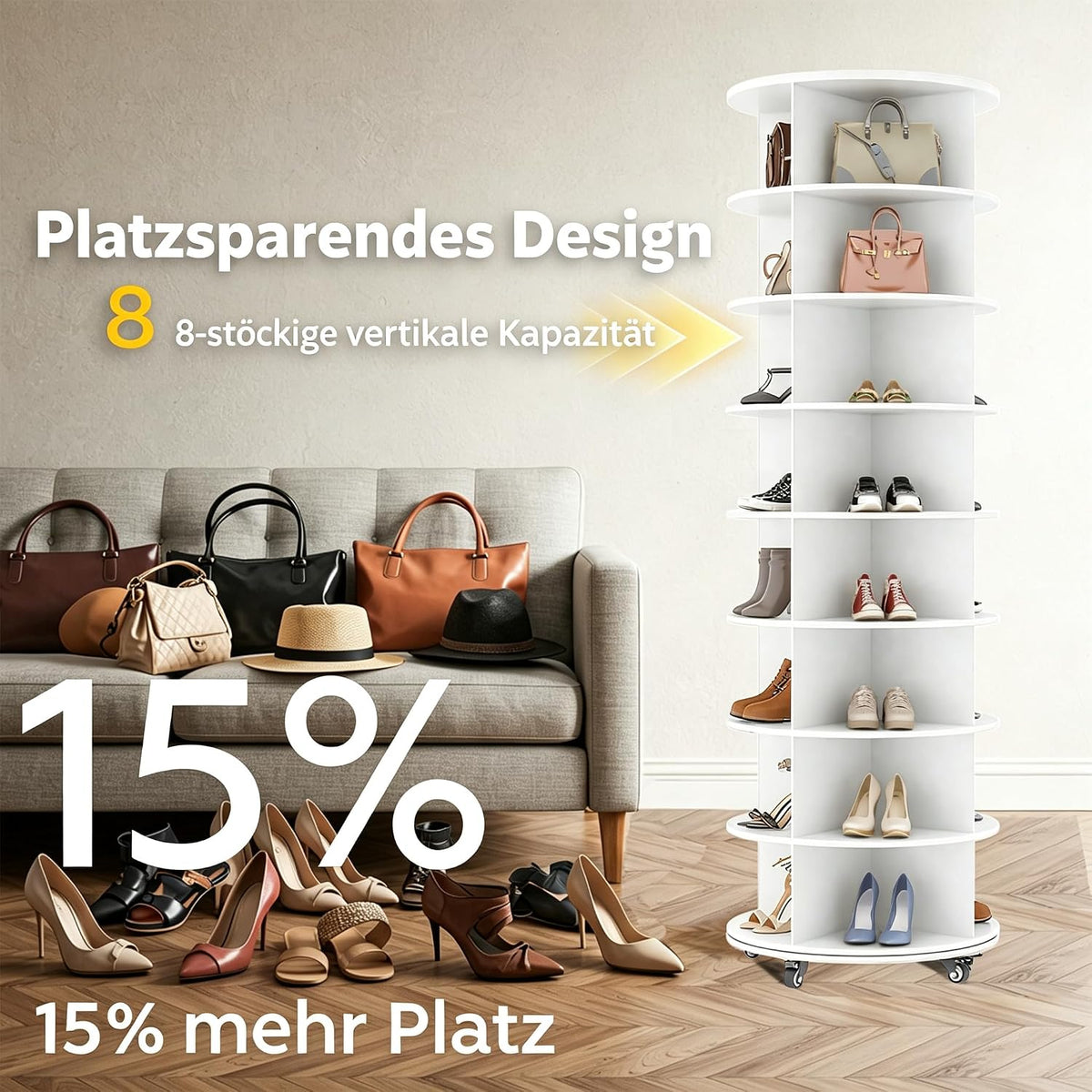 YODOLLA Drehbares Schuhschrank, 360° Schuhregal mit 4 Rollen, Weiß