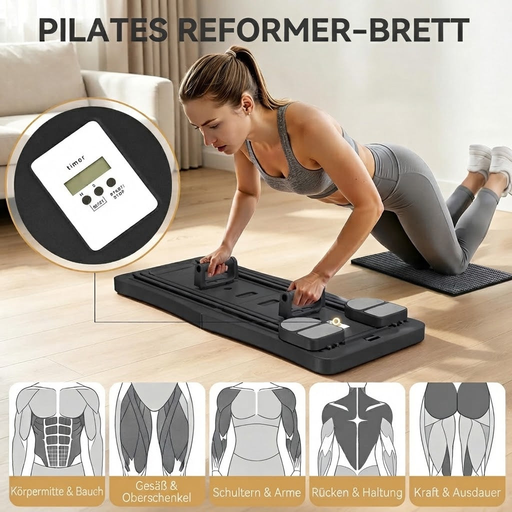 YODOLLA 5-in-1 faltbares Pilates-Reformer-Brett mit LED-Zähler, Schwarz
