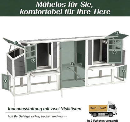 YODOLLA 98 Zoll extra großer Hühnerstall aus Holz mit 4 Nistkästen