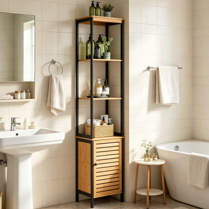 YODOLLA Hochschrank, Badezimmerschrank Bambus, Natur moderner badregal