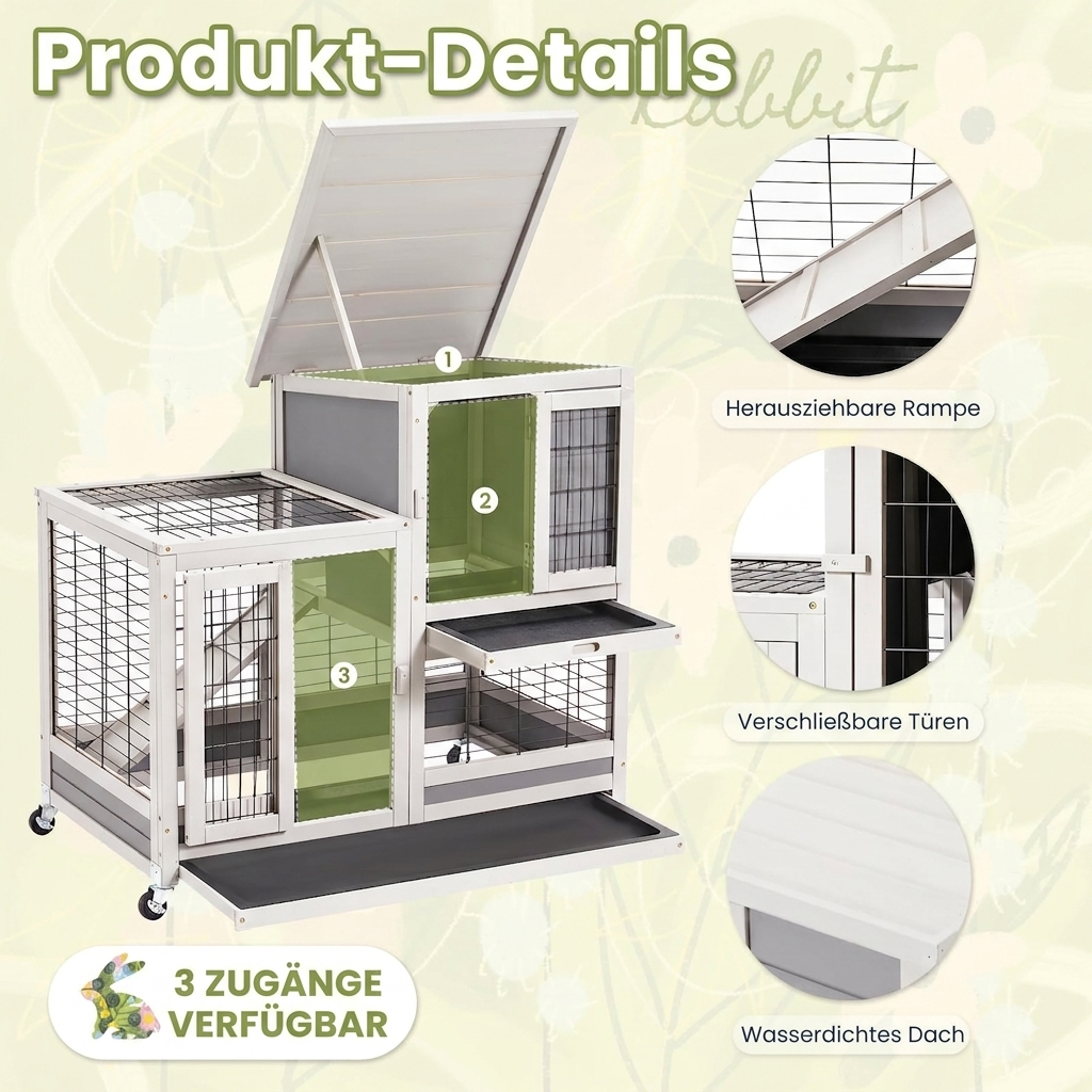 YODOLLA Kaninchenstall, Kleintierstall für Kleintiere, 94 cm Meerschweinchenstall